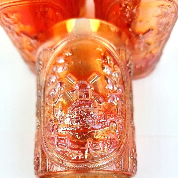 Vintage Imperial Windmill Marigold Carnival Glass 4in Tumbler Set of 5 w issues - Picture 4 of 12
